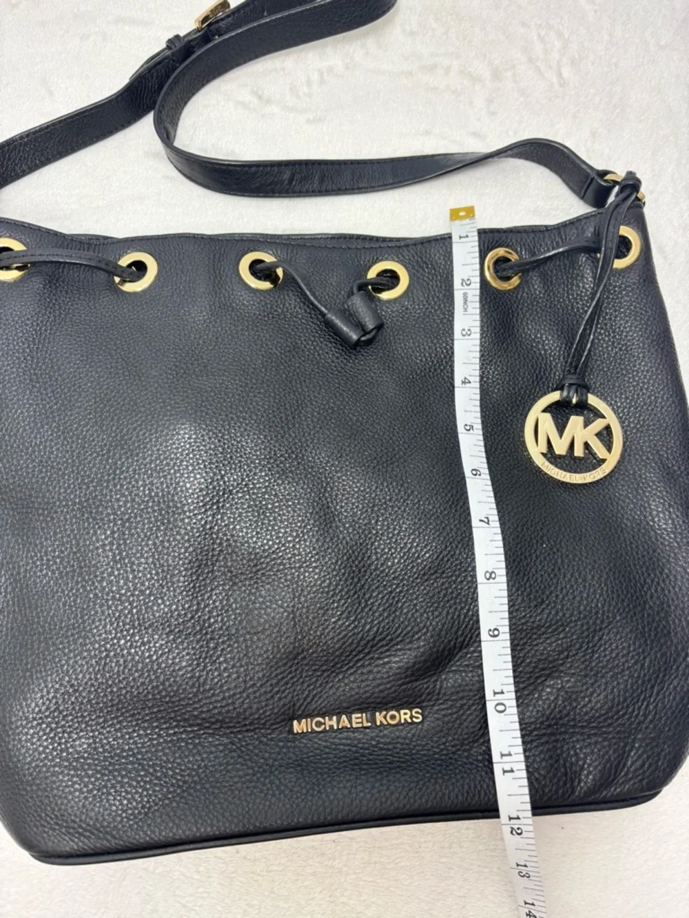 Michael Kors  Black‎ Pebbled Leather Drawstring Hobo with Gold Hardware